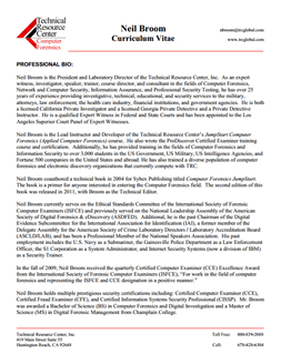 CV for Neil Broom Expert Witness in Computer Forensics Investigations in Nashville Tennessee